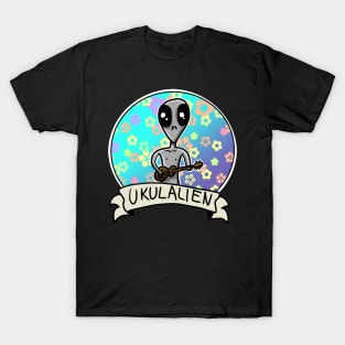 Alien Ukulule UKULALIEN Flowers Music Cartoon T-Shirt